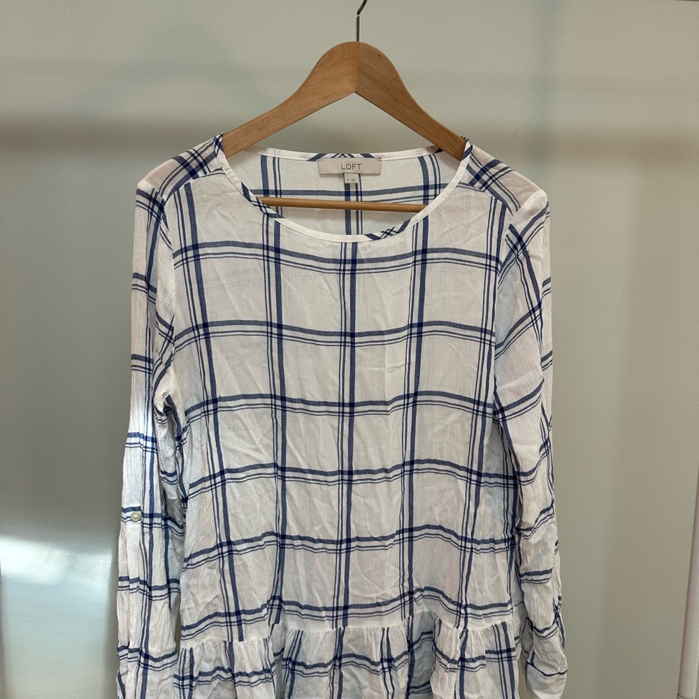 LOFT Navy and White Checkered Top